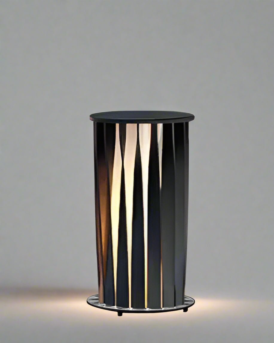 Close-up of Kūkan Column showcasing minimalist Japandi design with 3000K warm glow
