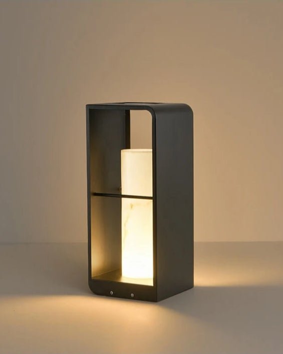 Close-up of Kaku Column showcasing minimalist Japandi design with 3000K warm glow