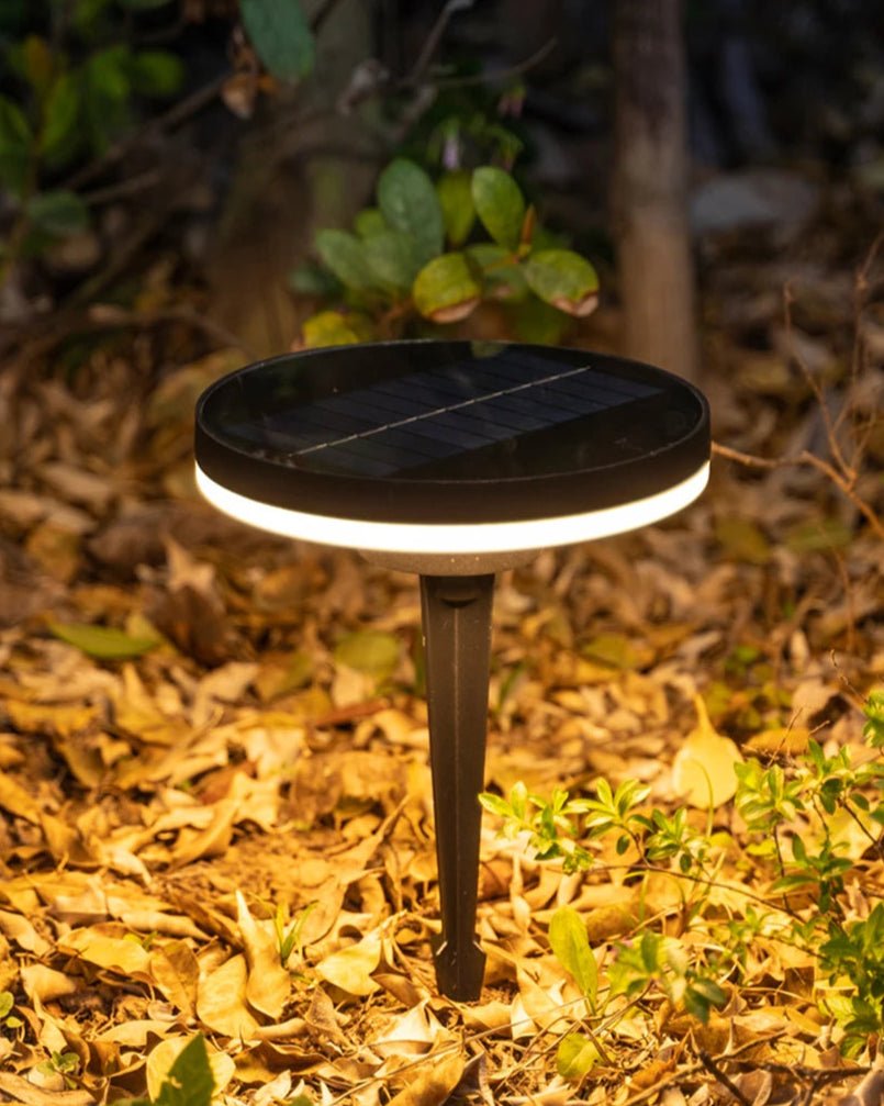 Iwa Ground Light lighting a serene Japandi-style backyard at night
