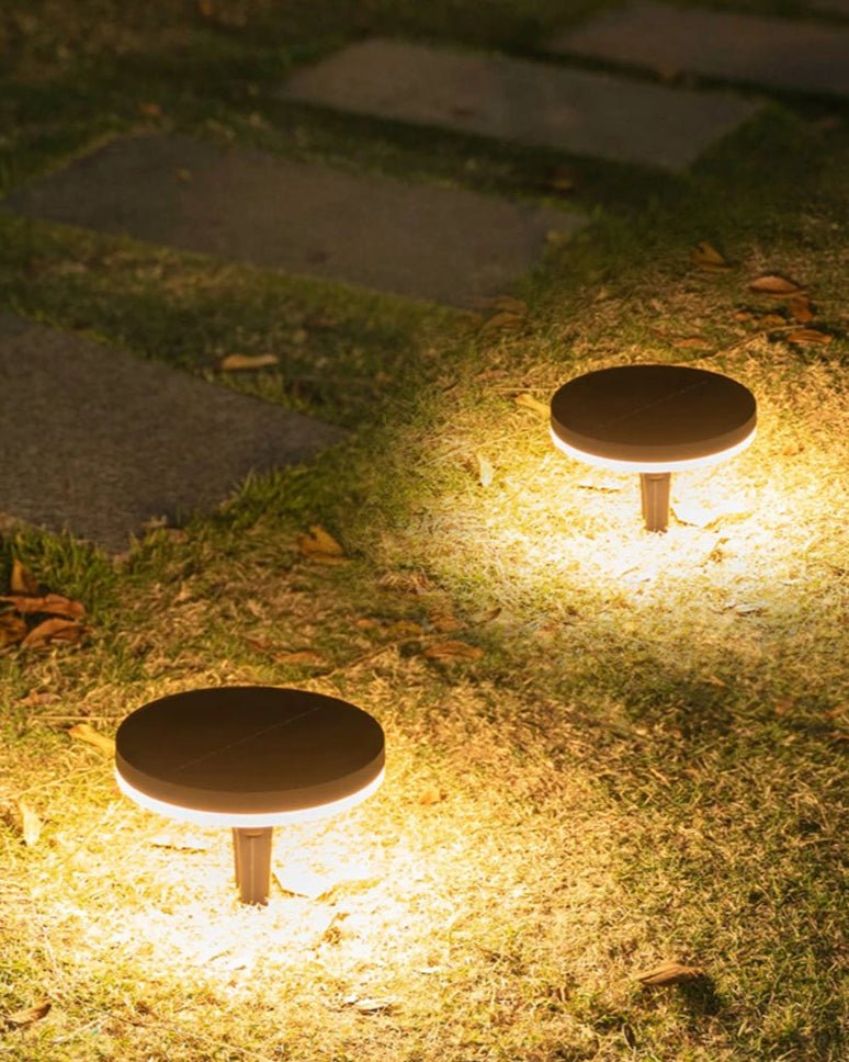 Iwa Ground Light lighting a serene Japandi-style backyard at night