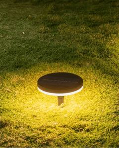 Iwa Ground Light lighting a serene Japandi-style backyard at night